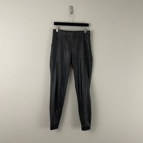Spanx Black Leather Like Jogger Pull On Pants Size Large - Picture 1 of 7